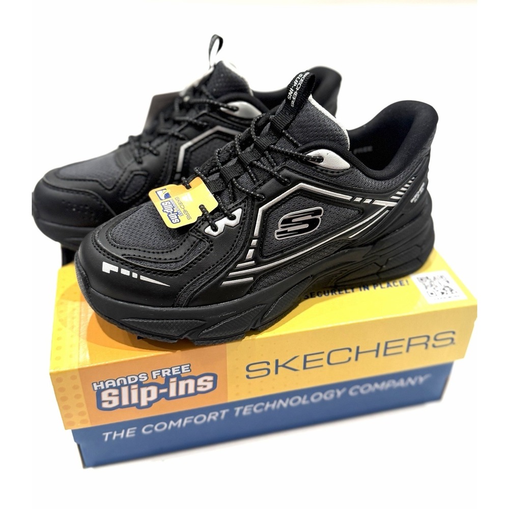 Skechers Kids Hands Free Slip-Ins Retro Graph Breezy Pacer Shoes Black Size 1Y